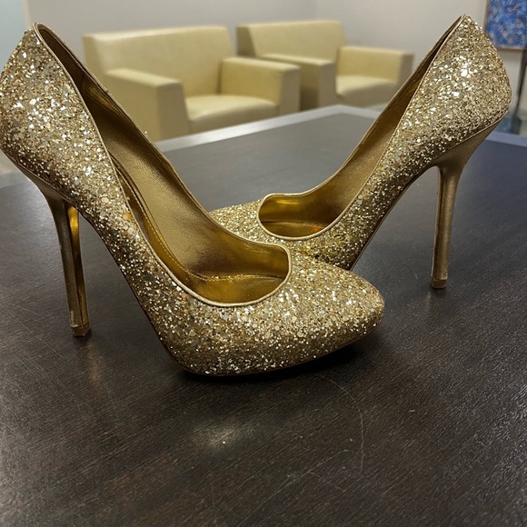 MIU MIU Argento Gold Glitter Heels EU 38 - Picture 1 of 7